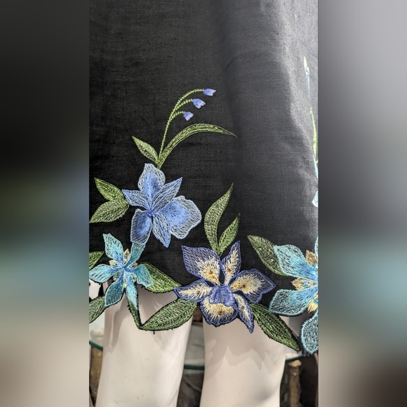 Talbots Vintage 100% Linen Sheath Dress Embroidered Floral Beaded Classic 14 - Picture 4 of 12